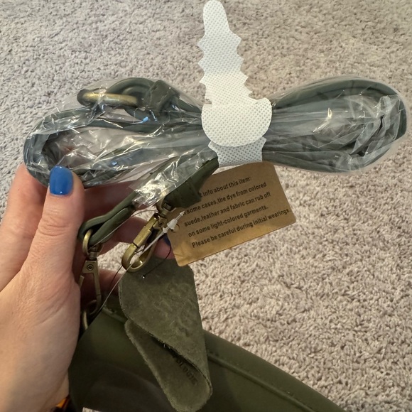 Anthropologie Green Tote with Tortoise Ring Handle - Picture 3 of 4